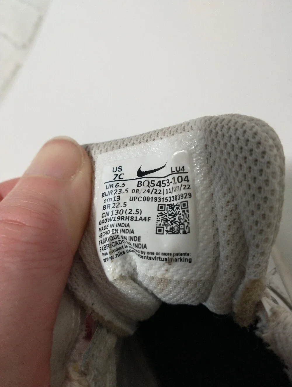 Nike White Sneakers with Black Swoosh, Toddler Size 7C, Loop And Hook Closure